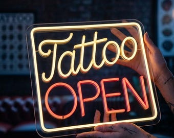 Tattoo open neon sign, neon sign tattoo open, tattoo open shop neon sign, custom tattoo neon sign, tattoo neon light, neon light tattoo