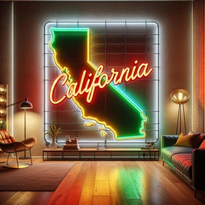 California state map neon sign, California map neon sign, California shaped neon sign, Neon sign California state outline, California map