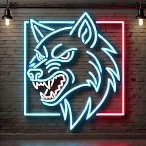 Wolf head neon sign, neon Wolf light, coyote LED sign, angry Wolf neon light, custom Wolf neon sign, neon Wolf art, wild animal neon sign