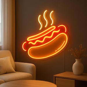Hot Dog Neon Sign – Retro Fast Food Light for Kitchen, Diner, Bar, or Man Cave – Vintage Snack Decor – Custom LED Neon Wall Art