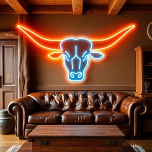 Longhorn bull neon sign, rodeo bull neon sign, head bull neon sign, texas bull neon sign, Texas Longhorn Bull neon sign, Neon Bull sign