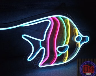 Neon sign tropical butterfly fish, tropical butterfly fish led light, fish neon sign, sea neon sign, beach themed neon sign
