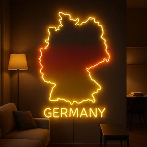 Germany Neon Sign – Map Outline with &quot;Germany&quot; Text, Travel-Inspired Neon Wall Art, Country Silhouette Light