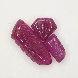 Natural Ruby Hand Carved Gemstone , Unheated Fancy Shape Carvings 3 pcs