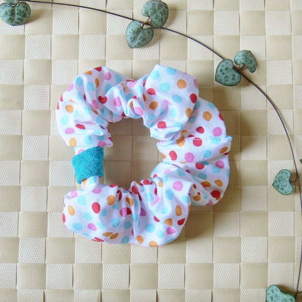 Chouchou - scrunchie upcyclé à pois multicolores