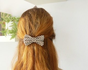 Cotton bow tie hair clip with brown polka dots