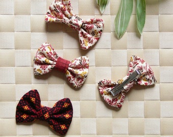 Barrette nœud-papillon en tissu bordeaux