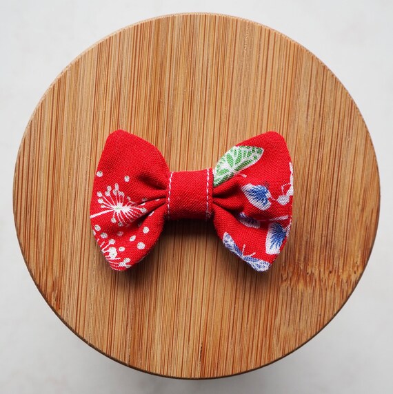 Red Bow Tie Bar Printed White Foliage Etsy