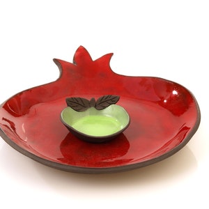 Pomegranate serving dish with apple saucer -Nurit Teva