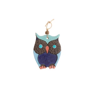 Nurit Teva Small Big Eyes Owl – Dark Colors, Ceramic, Hand made, Israel art