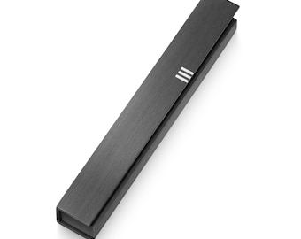 May include: A black rectangular box with a brushed metal finish and a white logo with three parallel lines.