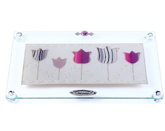 Glass Challah Board with Tulips