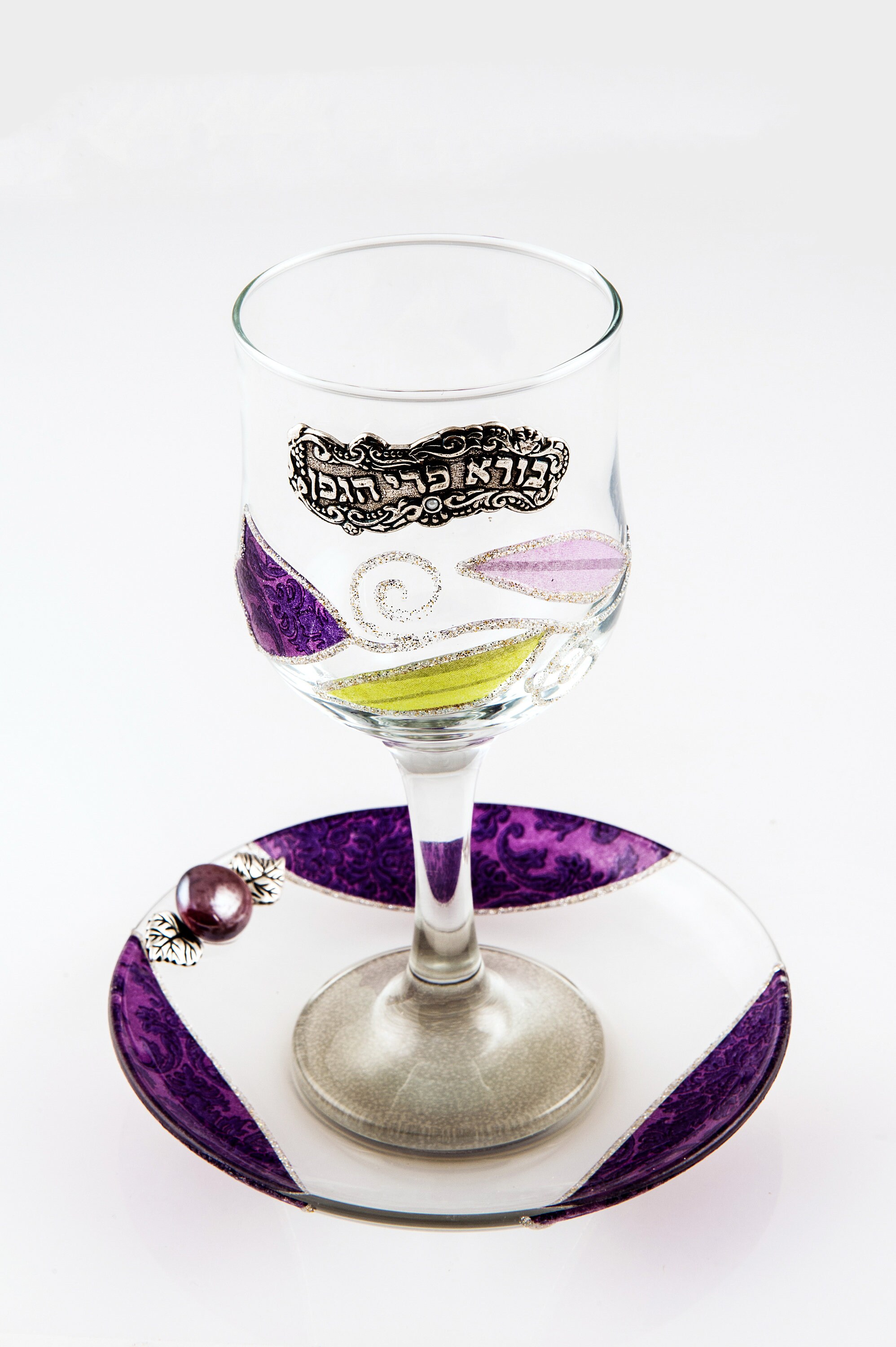 Glass Kiddush Cup with Pink Design and Saucer Etsy