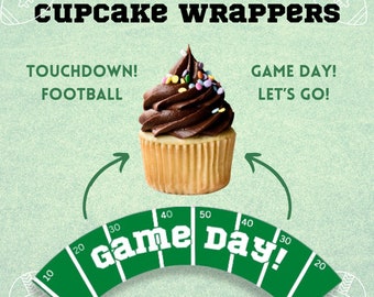 Printable Football Game Day Cupcake Wrappers, Superbowl Cupcake Holder, Draft Day Muffin Wrapper, Printable Cupcake Label