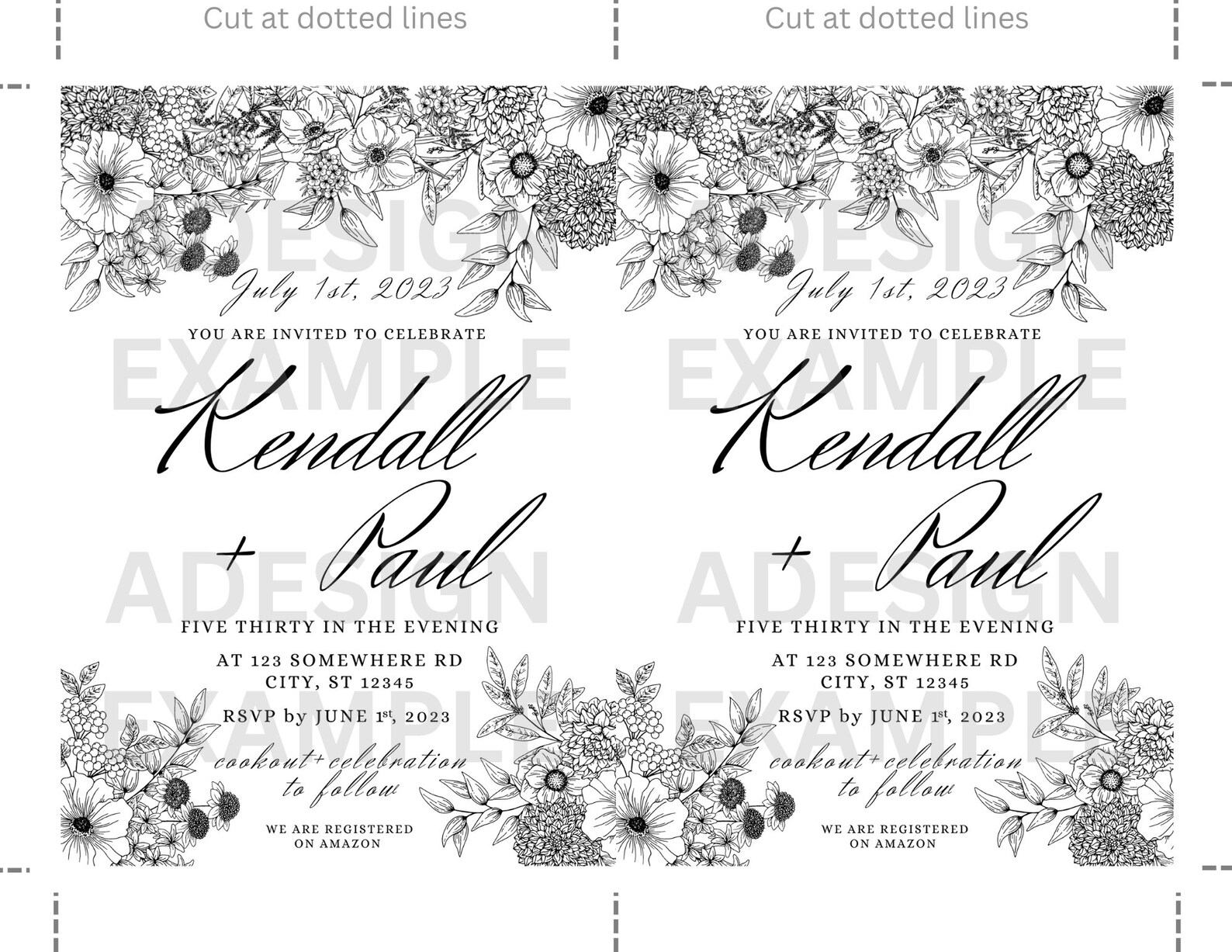 Printable Floral Wedding Invitation and RSVP Card Made to Etsy