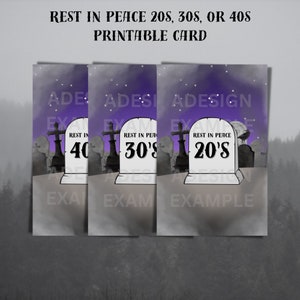 Druckbare RIP zu 20er, 30er oder 40er Jahre Geburtstagskarte, Here Lies Ihre Jugend, Rest in Peace Karte, Tod zu Ihren 20er Jahren, weg, aber nicht vergessen