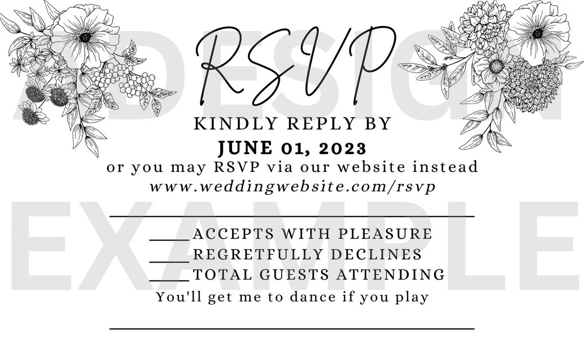 Printable Floral Wedding Invitation and RSVP Card Made to Etsy