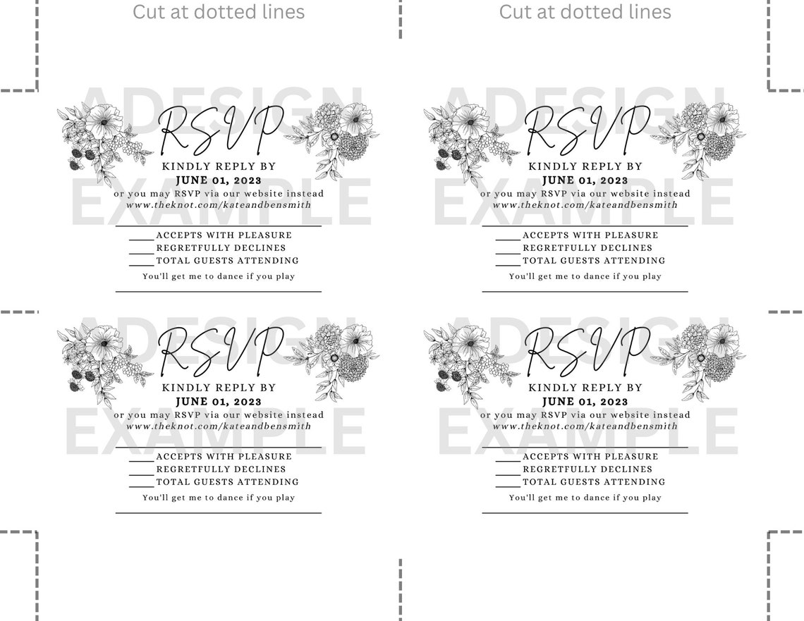 Printable Floral Wedding Invitation and RSVP Card Made to Etsy