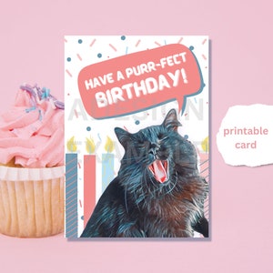 Have a Purr-fect Birthday card - Printable Cat Birthday - Black Cat bday card - Kitten card - Funny birthday card - meow purr