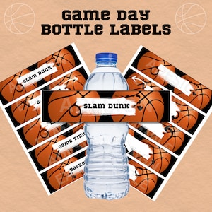 Étiquettes de bouteille pour le jour du match de basket-ball, Imprimable Étiquette de bouteille d'eau Mars Madness, Anniversaire de basket-ball, Étiquette de boisson, Gourde de sport, Ronds de serviette