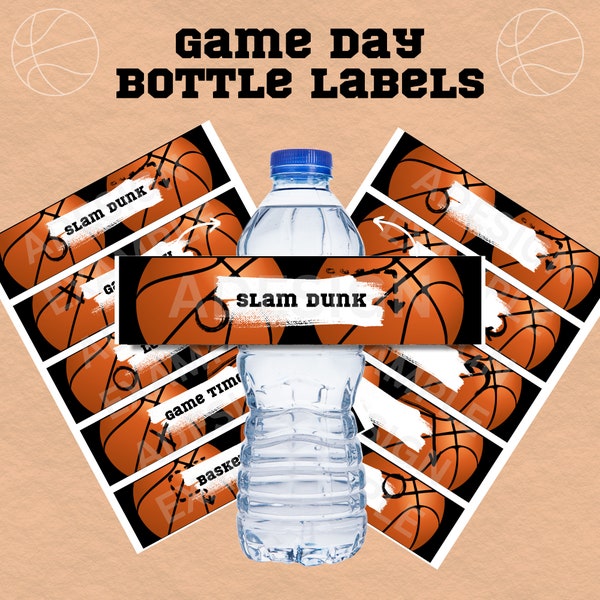 Basketball Game Day Bottle Labels, Printable March Madness Water Bottle Label, Basketball Birthday, Drink Label, Sports Bottle, Napkin Rings