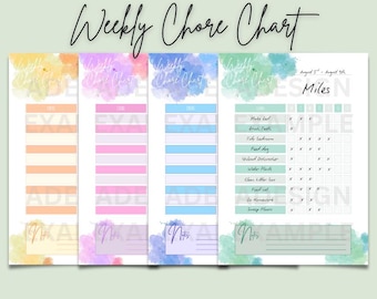 Printable Weekly Chore Chart - 4 Color Options | Digital Download