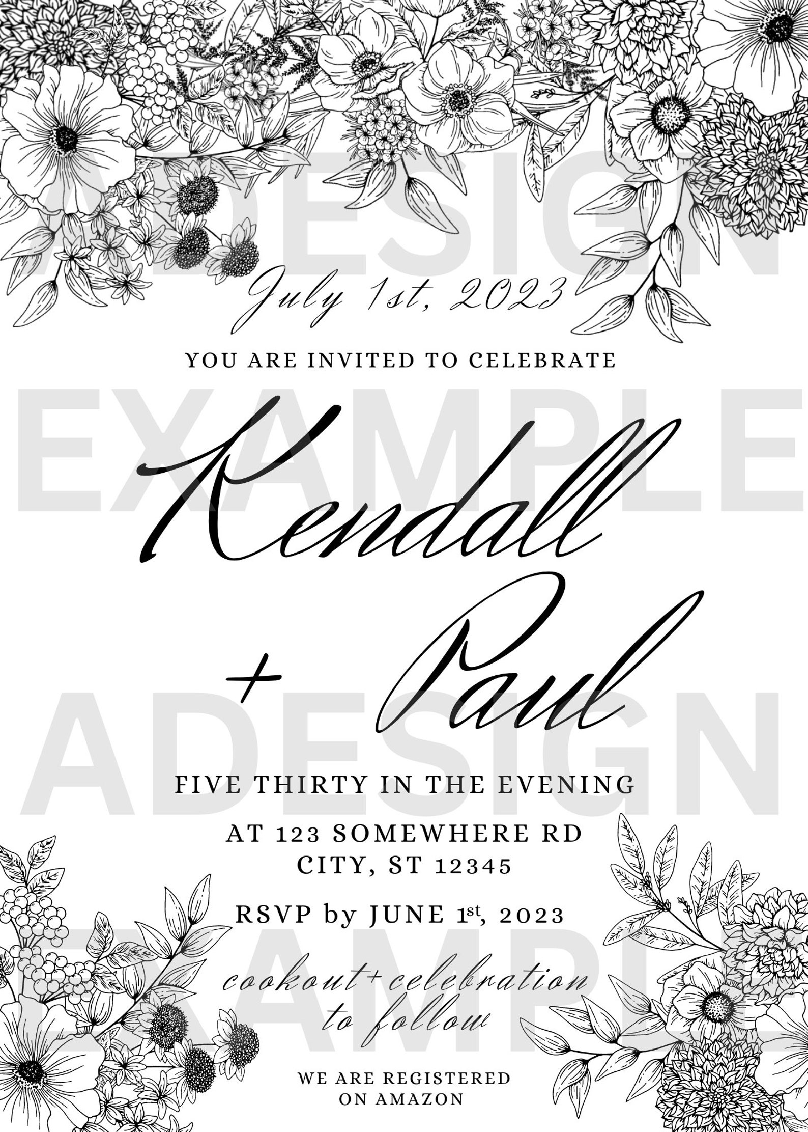 Printable Floral Wedding Invitation and RSVP Card Made to Etsy