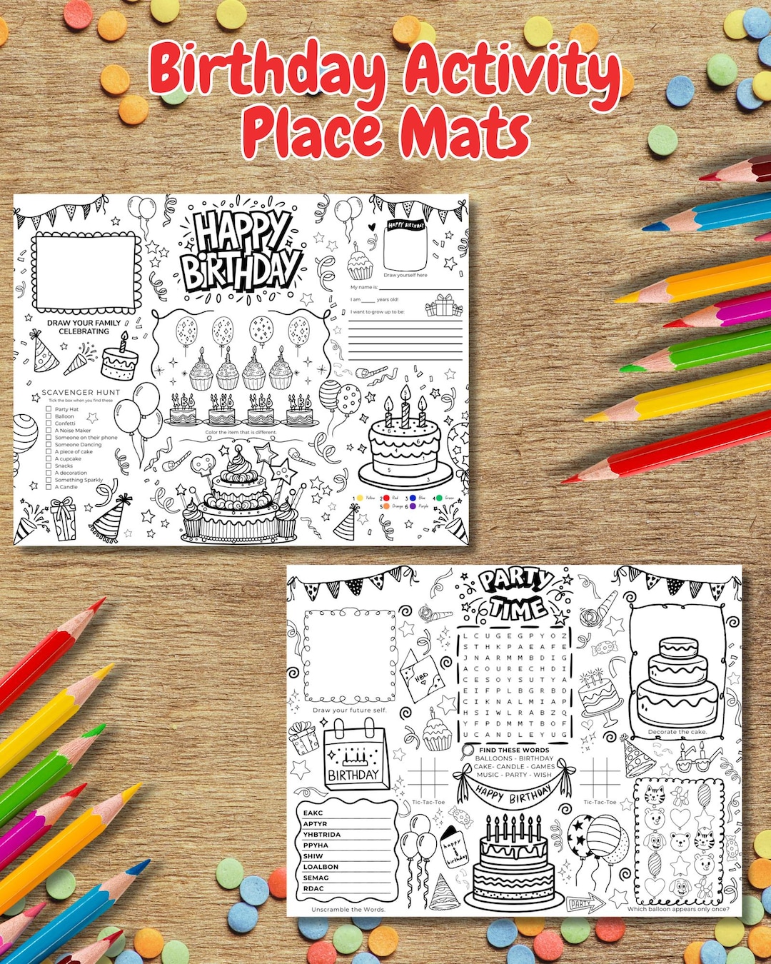Happy Birthday Activity Placemat for Kids – Printable Coloring Page ...