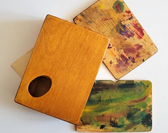 Vintage miniatuur schildersezel jaren 70 hout kunstenaarsdoos Sovjet-schilderij set palet antiek