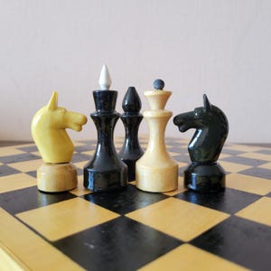 NEW Vintage USSR Chess Set 80s | Hand-Carved Wooden Pieces with Folding Board