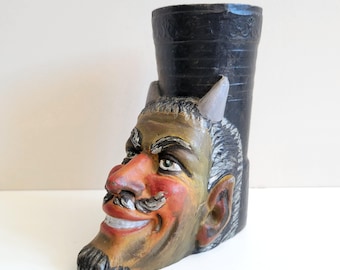 Devil pen holder Vintage soviet metal Mephistopheles demon Antique creepy Desk