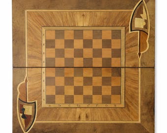 Sovjet schaakbord jaren 70 houten vintage antieke set Intarsia handgemaakt