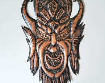 Vintage Soviet metal devil mask Wall plaque Mephistopheles demon Antique Decor
