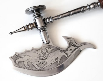 Cuchillo de carnicero vintage de ciervo tigre, picador de los años 70, cuchillo de hacha de carnicero, martillo antiguo