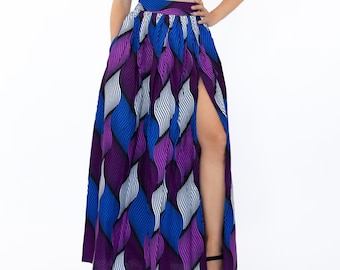 African print maxi skirt with slit - Purple Swirl - wax maxi skirt, ankara skirt, African fabric clothing