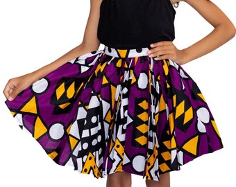 Ensemble Jupe + Cravate avec Noeud Imprimé Africain pour Enfants en Lila Samakaka ( 1 - 10 ans ) - Mode enfantine Ankara