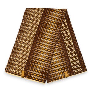 African Wax print fabric - Brown Cream Geo Dot Stripe - Ankara Cotton Fabrics - African fabric Wax cloth by the yard