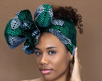 Afrikanischer Headwrap - Grüne Rauten - 100 % Baumwolle Ankara-Druckstoff Turban / Schal / Stirnband / Headtie / Wrap