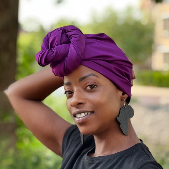 African Headwrap Purple Solid Color Headwrap Turban Scarf