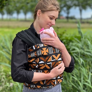 Babytragetuch mit afrikanischem Print / Babytragetuch / Babytragetuch / Ankara-Babytragetuch für Neugeborene - Schwarzes Schlammtuch / Bogolan
