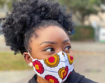 African print Mouth mask / Face mask made of cotton (Premium model) Unisex - White Red disks