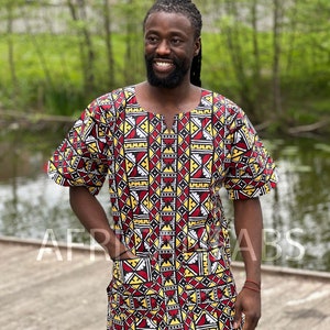 Beige / white Bogolan Dashiki Shirt / Dashiki Dress - African print top - Unisex