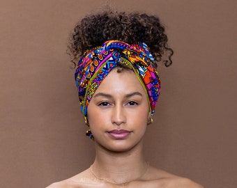 Afrikanisches Kopftuch – Mehrfarbige Scheiben – 100 % Baumwolle, Ankara-Druckstoff, Turban / Schal / Stirnband / Kopfbinde / Wickeltuch