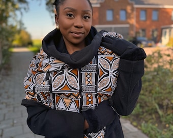 African print Warm Fleece Winter scarf for Adults Unisex - Brown Bogolan Symbols