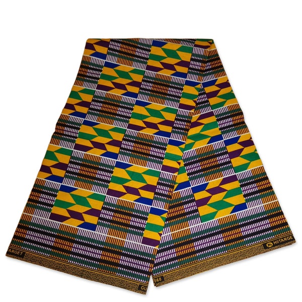 African Kente print fabric - Multicolor KENTE Ghana wax cloth KT-3109 - 100% Cotton