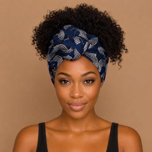 African headwrap - Blue White Wave Patterns - 100% cotton Ankara print fabric turban / scarf / headband / headtie / wrap