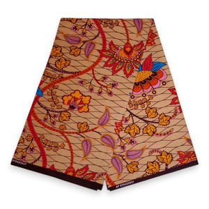 African print fabric - Beige & Orange Botanical Flow - Wax print fabric / African cloth / Ankara material - 100% cotton