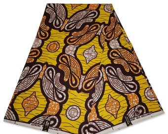 Afrikanischer Stoff Super Wax Print - Gelbe Figuren - Ankara Fabrics - Afrikanisches Super Wax Tuch Meterware