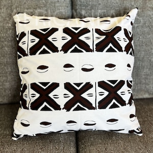 Capa de almofada africana | Bogolan branco / Pano de lama - Almofada decorativa 45x45cm - Capa de almofada estampa africana 100% algodão