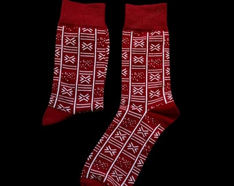 African socks / Afro socks / Bogolan socks - Dark Red - African Print Socks